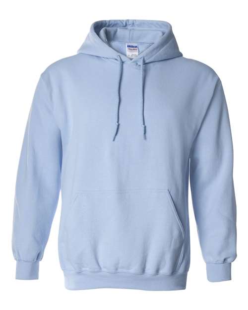 Gildan 18500 Heavy Blend hooded sweatshirt flat lay, an 8 oz 50/50 midweight fleece