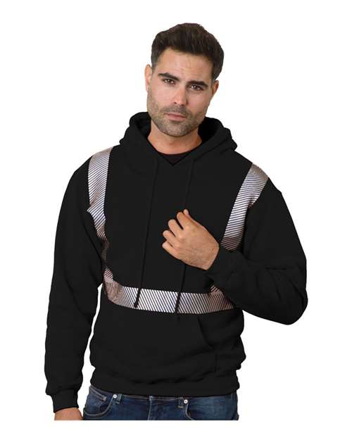 Bayside 3739B hi-vis hooded sweatshirt in safety green, a wholesale safety apparel blank for construction crews