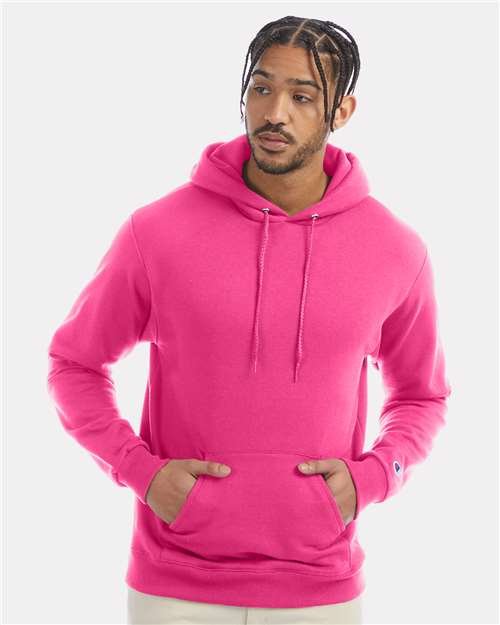 Champion S700 Powerblend hoodie on model, 9 oz wholesale hoodie with brand cachet