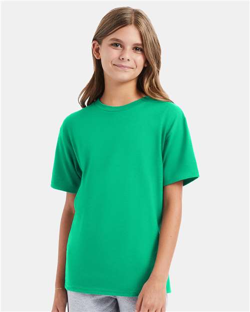 Hanes youth Perfect-T 498Y in Kelly Green, blank wholesale apparel for custom printing