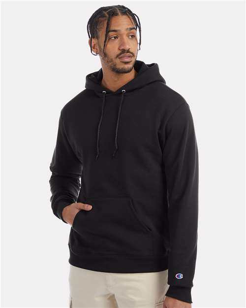 Champion S700 Powerblend hoodie on model, 9 oz wholesale hoodie with brand cachet