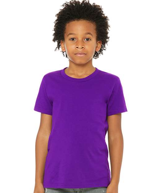 BELLA+CANVAS youth 3001Y in Team Purple, blank wholesale apparel for custom printing