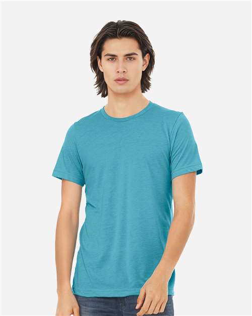 BELLA+CANVAS 3413 triblend tee on a model, a premium blank option for clothing brands