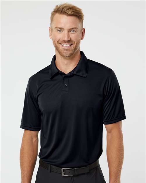 Augusta 5017 Vital performance polo on a model — lightweight wicking poly for outdoor uniform programs