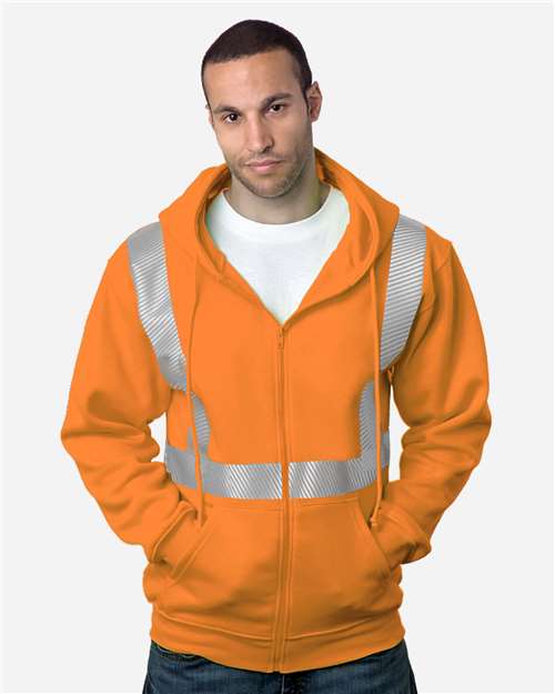 Bayside 3737B hi-vis full-zip hoodie in Orange on model