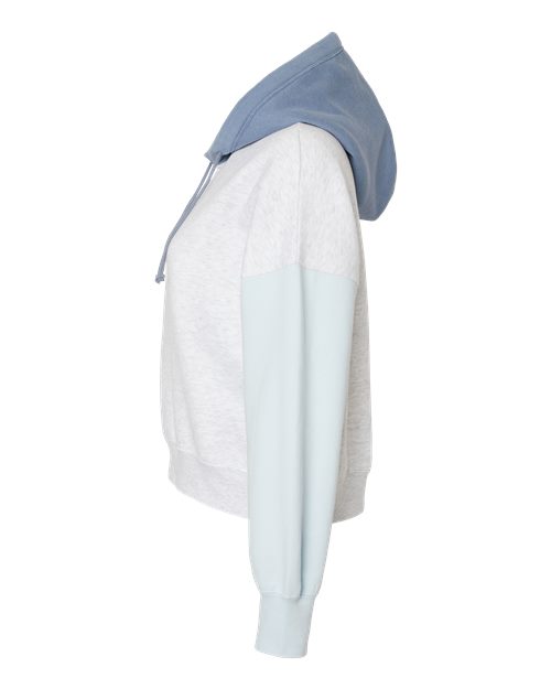 Women's Sueded Fleece Colorblocked Crop Hooded Sweatshirt – Detail