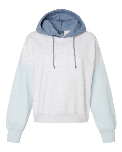 Women's Sueded Fleece Colorblocked Crop Hooded Sweatshirt – Front