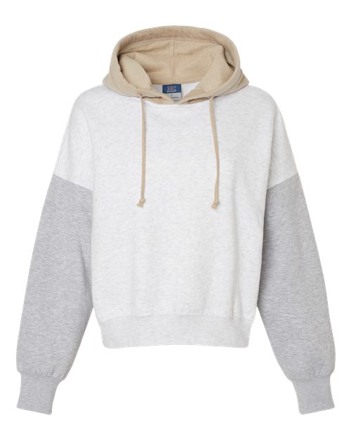Women's Sueded Fleece Colorblocked Crop Hooded Sweatshirt – Front