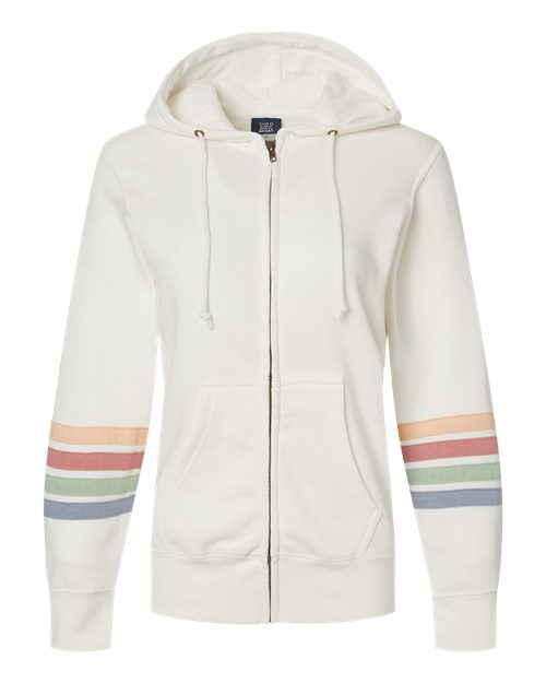 Women's Striped Sleeves Full-Zip Hooded Sweatshirt – Front