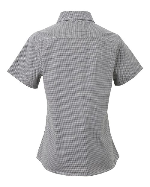 Women's Microcheck Gingham Short Sleeve Cotton Dress Shirt – Back