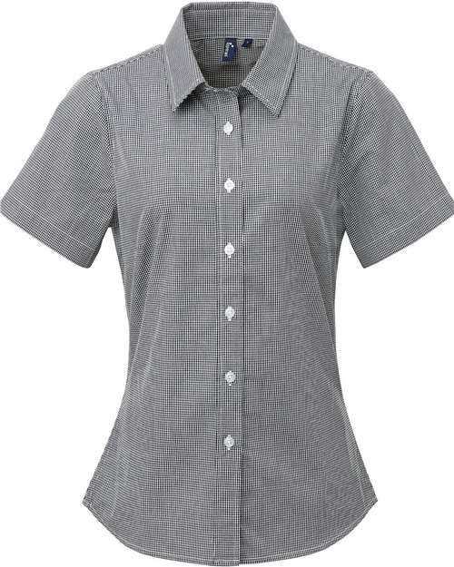 Women's Microcheck Gingham Short Sleeve Cotton Dress Shirt – Front