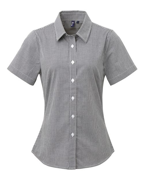 Women's Microcheck Gingham Short Sleeve Cotton Dress Shirt – Front