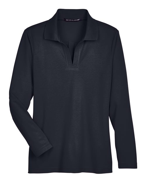 Women's CrownLux Performance® Plaited Long Sleeve Polo – Front
