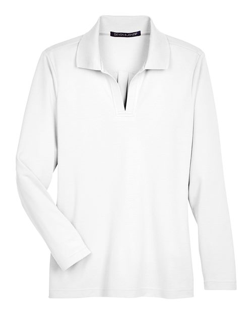 Women's CrownLux Performance® Plaited Long Sleeve Polo – Front