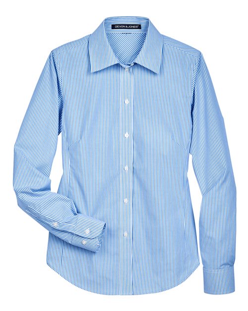 Women's Crown Collection® Banker Stripe Woven Dress Shirt – Front