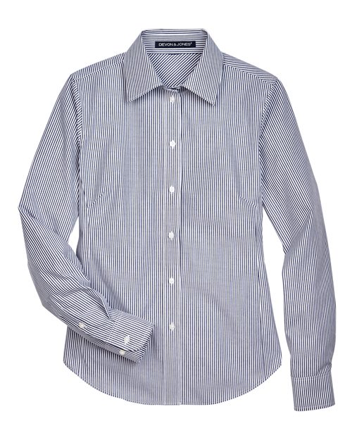 Women's Crown Collection® Banker Stripe Woven Dress Shirt – Front