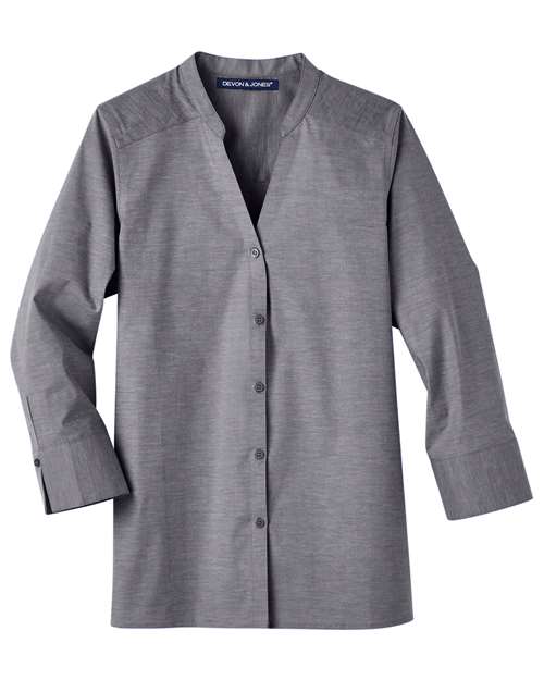 Women's Crown Collection® Stretch Pinpoint Chambra Three-Quarter Sleeve Shirt – Front
