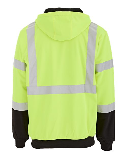 Men's Tall Hi-Vis Class 3 Color Block Full-Zip Hooded Sweatshirt – Back