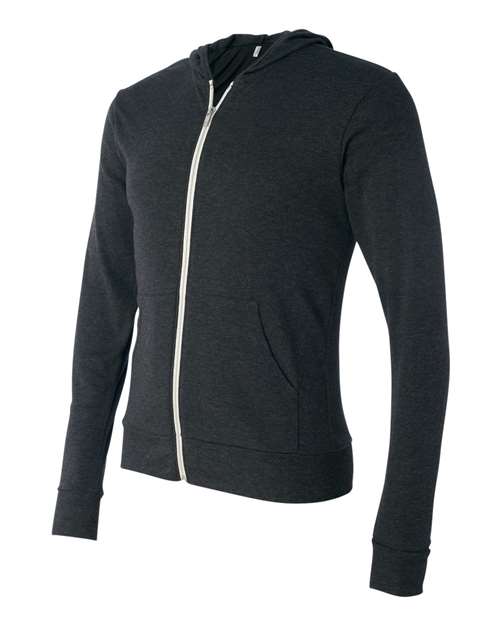 Unisex Triblend Lightweight Full-Zip Hooded Long Sleeve Tee – Side
