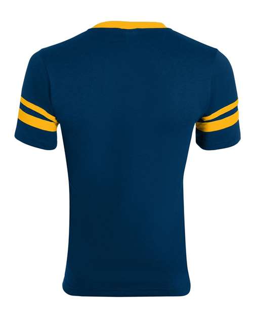 V-Neck Jersey with Striped Sleeves – Back