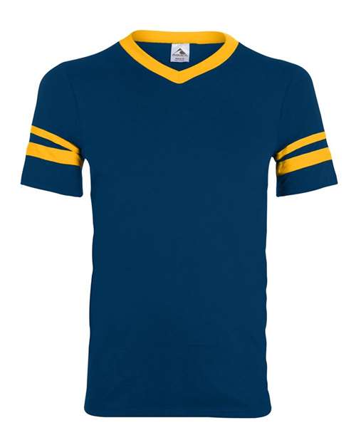 V-Neck Jersey with Striped Sleeves – Front