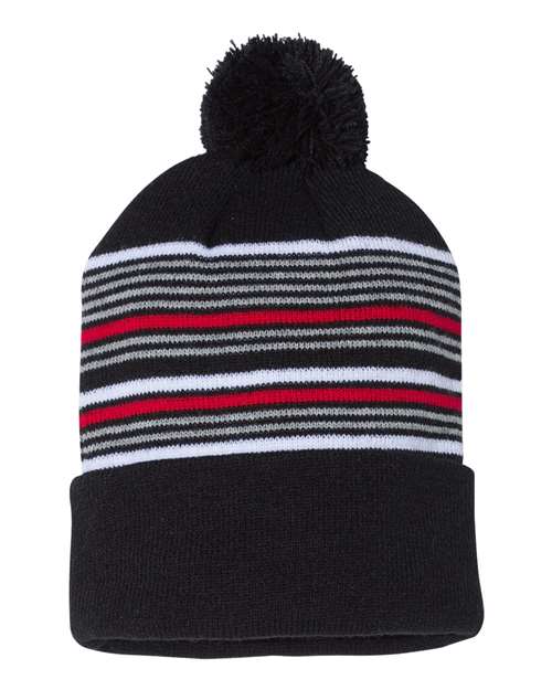 12" Striped Pom-Pom Cuffed Beanie – Back