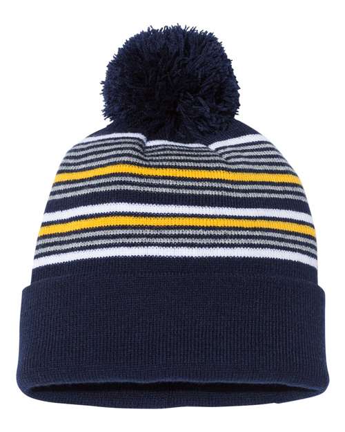 12" Striped Pom-Pom Cuffed Beanie – Back