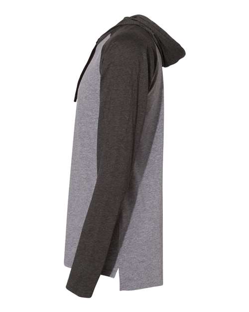 Unisex Fine Jersey Hooded Long Sleeve Raglan Tee – Detail