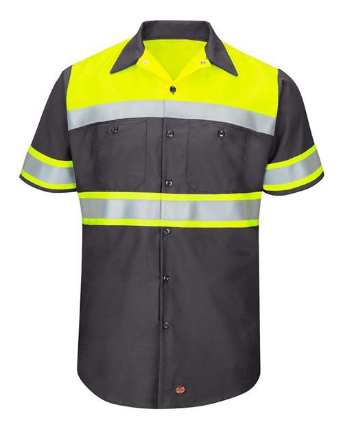 Men's Tall Hi-Visibility Colorblock Ripstop Short Sleeve Work Shirt – Front