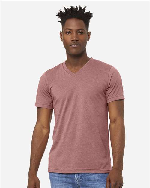 Unisex Heather CVC V-Neck Tee – On Model