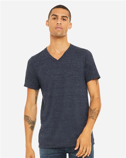 Unisex Textured Jersey V-Neck Tee – On Model