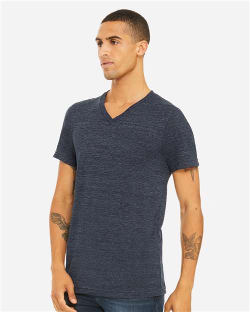 Unisex Textured Jersey V-Neck Tee – On Model – Side