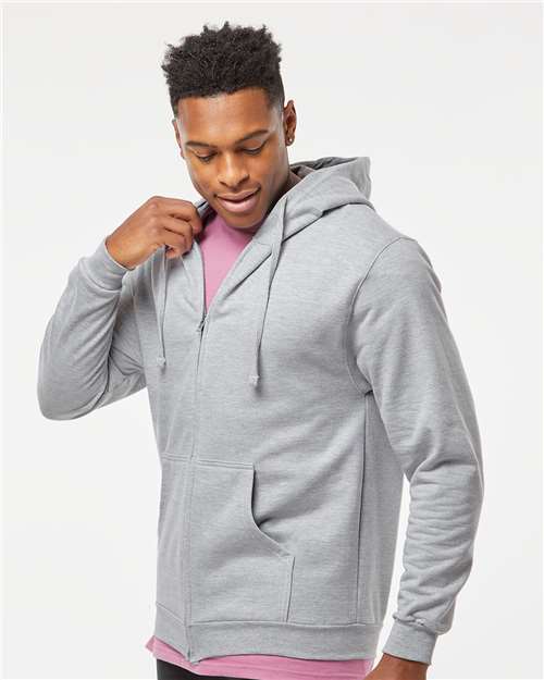 Unisex Full-Zip Hooded Sweatshirt – On Model – Side