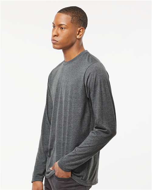 Unisex Poly-Rich Long Sleeve T-Shirt – On Model – Side