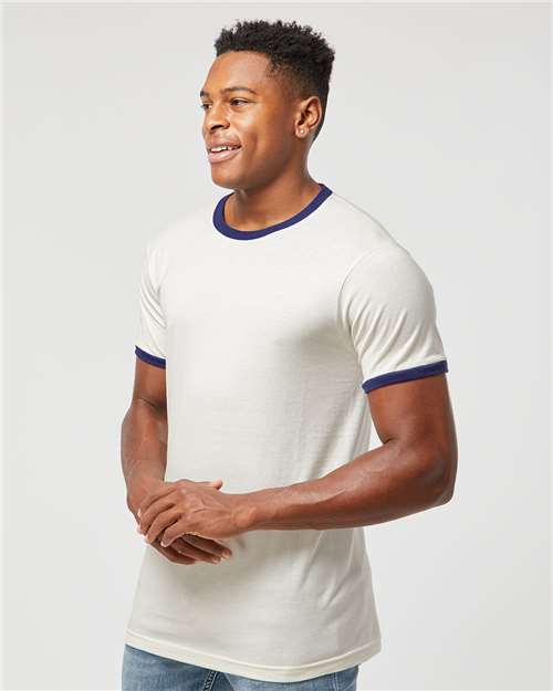 Unisex Fine Jersey Ringer T-Shirt – On Model – Side