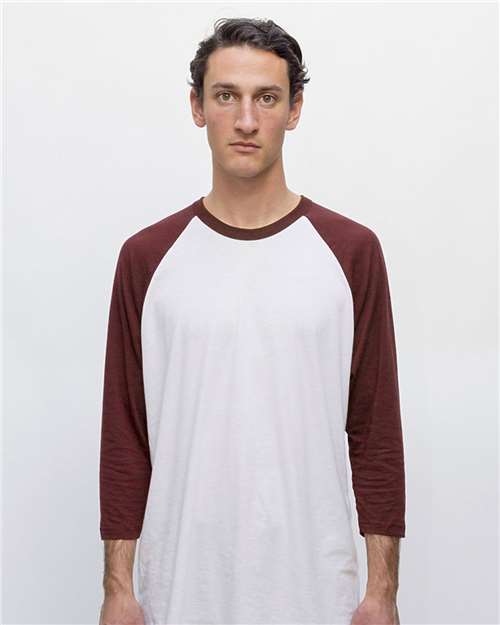 Unisex USA-Made Three-Quarter Sleeve Raglan Baseball T-Shirt