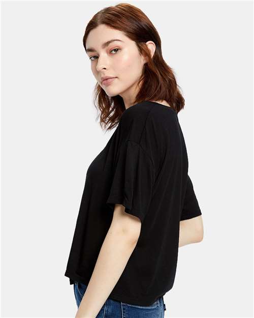 Women's Boxy Open Neck Tee – On Model – Side