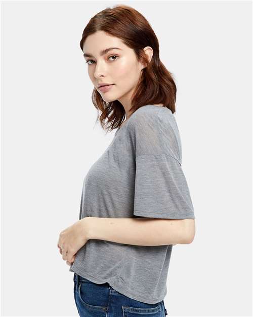 Women's Boxy Open Neck Tee – On Model – Side