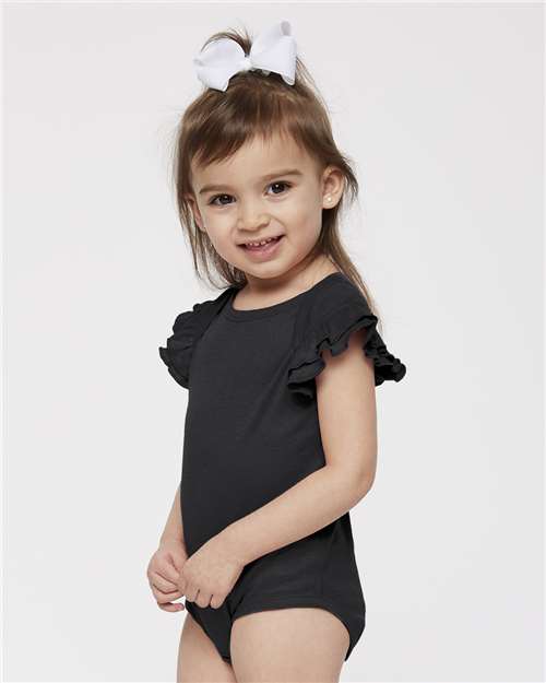 Infant Flutter Sleeve Baby Rib Bodysuit – On Model – Side