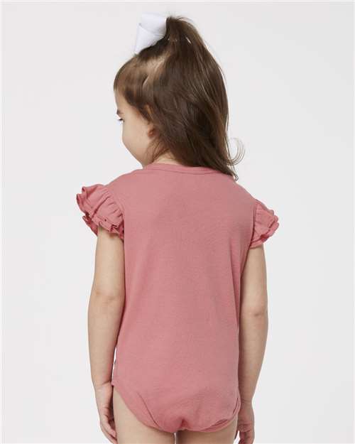 Infant Flutter Sleeve Baby Rib Bodysuit – On Model – Back
