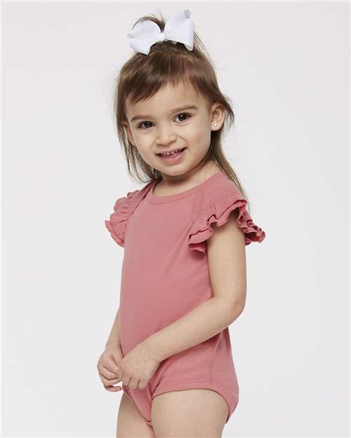 Infant Flutter Sleeve Baby Rib Bodysuit – On Model – Side
