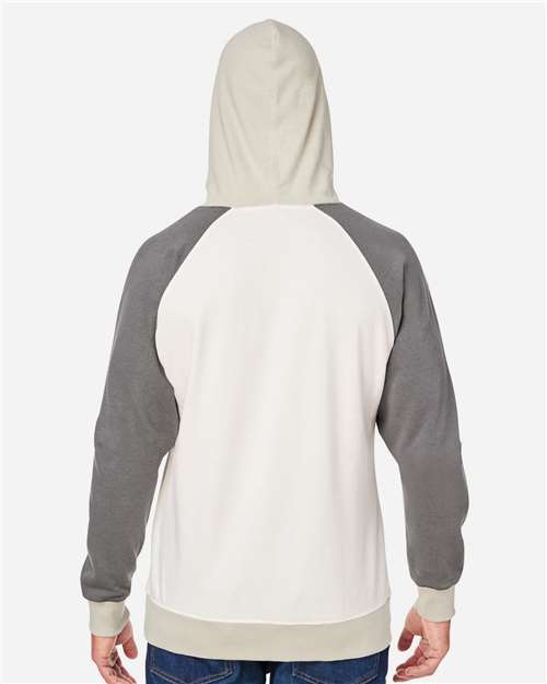 Unisex Vintage Tricolor Hooded Sweatshirt – On Model – Back