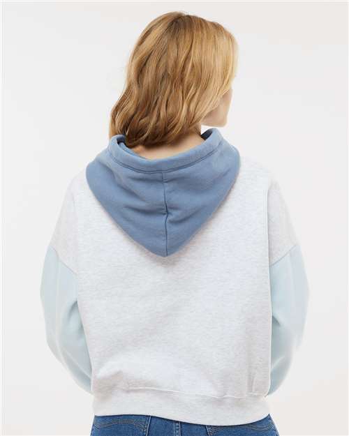 Women's Sueded Fleece Colorblocked Crop Hooded Sweatshirt – On Model – Back