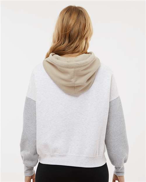 Women's Sueded Fleece Colorblocked Crop Hooded Sweatshirt – On Model – Back