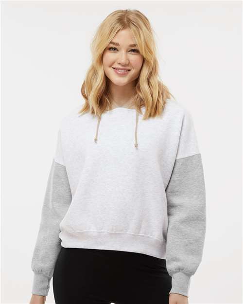 Women's Sueded Fleece Colorblocked Crop Hooded Sweatshirt