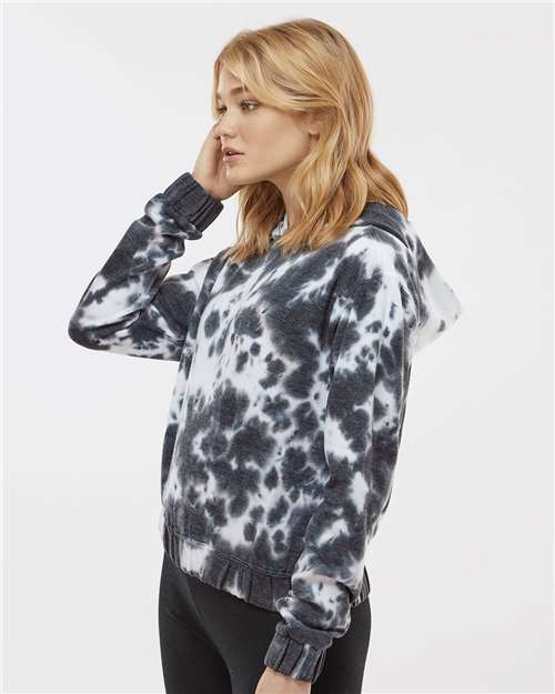Women's Sueded Fleece Tie-Dyed Crop Hooded Sweatshirt – On Model – Side