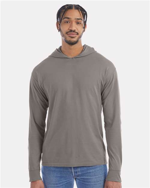 Unisex Garment-Dyed Jersey Hooded Long Sleeve T-Shirt