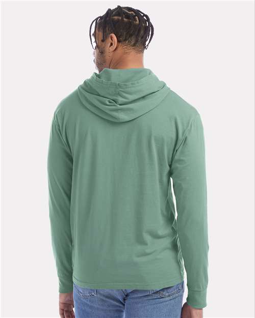Unisex Garment-Dyed Jersey Hooded Long Sleeve T-Shirt – On Model – Back