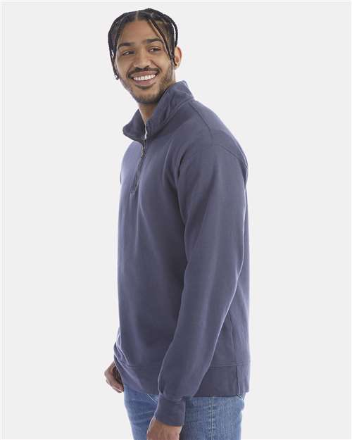 Unisex Garment-Dyed Quarter-Zip Sweatshirt – On Model – Side