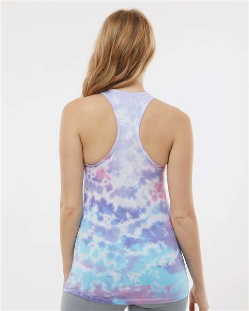 Women's Tie-Dyed Racerback Tank Top – On Model – Back